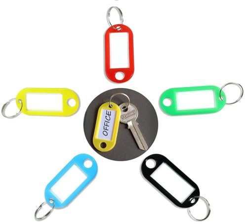 30-Pack-harte Kunststoff-Schlüsselanhänger mit Split Ring Label Fenster, beschreibbare Schlüsselanhänger mit Etiketten, Papiereinlagen