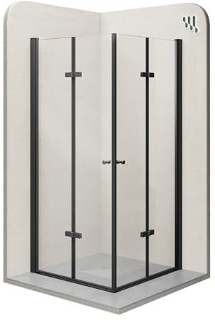 Mampara de Ducha Emma 70x120x180 cm | REVERSIBLE | Puertas plegables, Ajuste 68,5-70,5 x 118,5-120,5 cm | Perfiles negros, Cristal transparente de 6mm - Moments of Glass