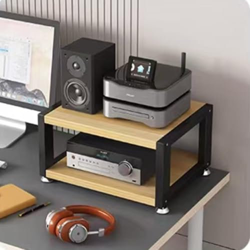 QSPNVFB Audio Rack Desktop Stereo Komponenten-Rack 2/3/4 Etagen HiFi Regal AV-Medienständer, Kleines Medien Audio Tower Schrank, Metall AV Media Stand(Wood Color,2-Tier)