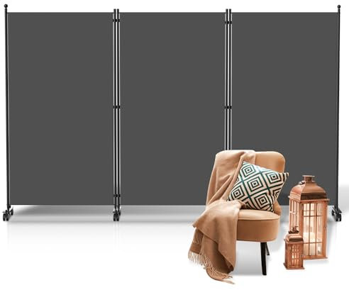 Ikodm Paravent Outdoor,Raumteiler auf Rollen 3-teilig 263×181 cm, Wetterfester Paravent für Outdoor & Büro - Anthrazit