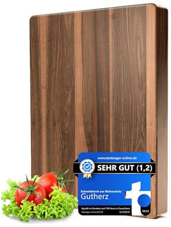 Schneidebrett aus Nussbaumholz | 60 x 40 x 2.8 cm | Massives Nussbaum-Holz (Walnussholz) | Robustes Hackbrett aus Edelholz | Extra Groß, Langlebig & Messerfreundlich (Nussbaumholz, 60 x 40 x 2.8 cm)