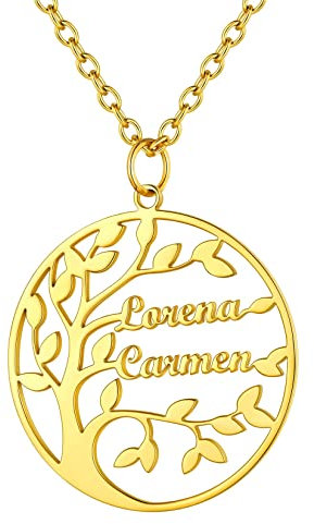 U7 Collier Personnalisable Pendentif Arbre de Vie Personnalisé 2 Prénoms Plaqué Or Bijoux Mariage Couple