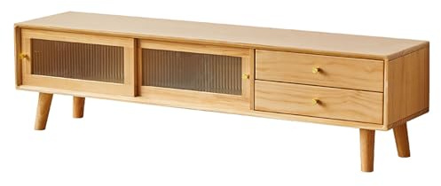 HGFVNFVKHA Mueble TV Moderno y Sólido, Consola para Muebles TV con Puerta Corredera, Compartimentos Ajustables, Mueble TV de Pino para Sala, Resistente y Estable(Yellow,47.2in/120cm)