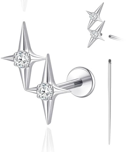 limerencia 18G Ohrstecker mit flacher Rückseite, hypoallergenes Titan Innengewinde Piercing Schmuck für Tragus/Helix/Knorpel/Concha/Medusa/Nase/Labret, 1 Stück