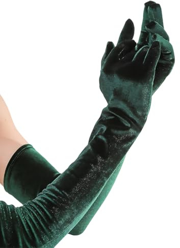 YIPFEN 1 Paar Grüne Handschuhe Lang 1920s Lange Samt Handschuhe für Frauen Handschuhes Damen für Karneval Party Kostüm und Halloween Kostüm