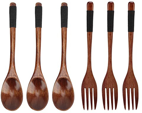 Ensemble de cuillères et fourchettes japonaises, ustensiles en bois avec corde – poignées nouées pour une meilleure prise en main, couverts légers et robustes pour les bols de soup