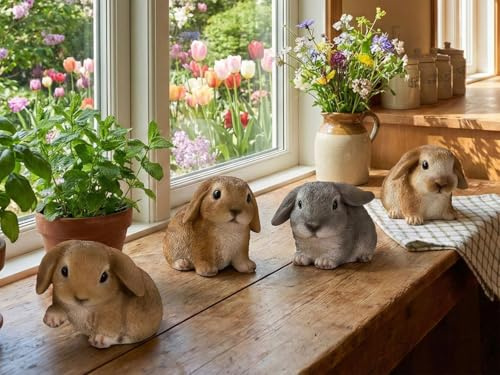 LB H&F 4er Set Hasenbaby Hase Osterhase Schlappohrhase Dekohase Figur Dekofigur Osterdeko Ostern Tischdeko (4)