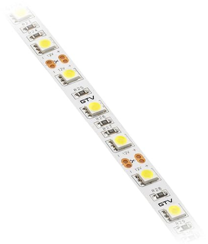 GTV LED Streifen 5m Rolle, FLASH 5050 Lichtband mit 300 LEDs, Dimmbar, alle 5cm teilbar, 12V, 72W (14,4Wm), 10mm breit, Neutralweiß 4000K für Möbel Deko