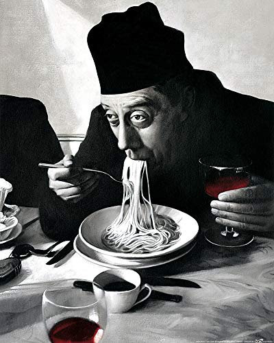 1art1 Kochkunst Poster Spaghetti, Rotwein, Don Camillo Kunstdruck Bild 50x40 cm