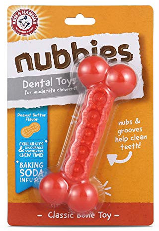 Arm & Hammer : Nubbies Kauspielzeug für Hunde, Knochenform, mit Erdnussbutter-Geschmack, Rot, 1 Stück