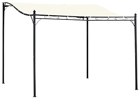 Outsunny Cenador de Jardín 3x3 m Pérgola con Toldo y 16 Orificios de Drenaje para Patio Terraza Metal y Poliéster 180 g/m² Resistente Crema