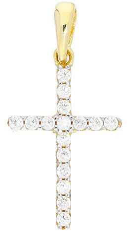 My Gold Anhänger Kreuz (Ohne Kette) Echtes Gelbgold 585 Gold (14 Karat) Zirkonia Schwarz Weiß Beidseitig 21mm x 10mm Crossini A-00616-G401-CZC-whi-CZC-bla