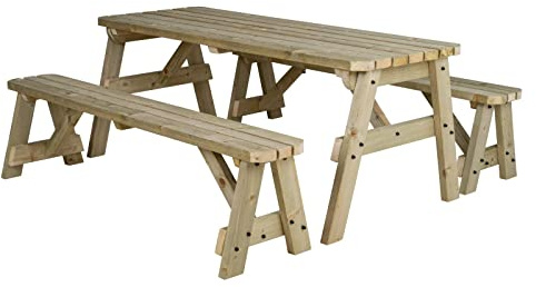 Arbor Garden Solutions 8 Seat Wooden picnic table and benches set, Victoria rounded patio furniture (6ft, Light Green (Natural))