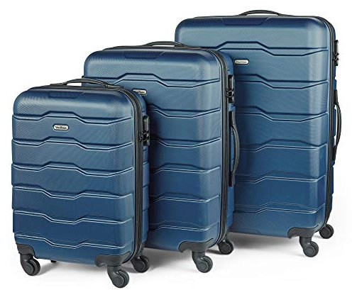 VonHaus Suitcase Set, Navy 3pc Lightweight Wheeled Luggage, ABS Plastic Carry On or Check in Travel Case, Durable Hard Shell w/ 4 Spinner Wheels, Built in Lock & Handle, Small/Medium/Large Holdall