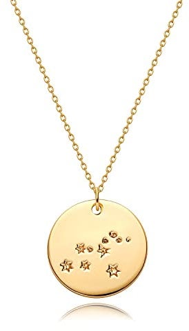Mevecco Gold Necklace Coin Disc Zodiac 12 Constellation Star Connected Engraved Horoscope Sign Astrology Pendant 18K Gold Plated Chain Dainty Personalized Simple Jewelry