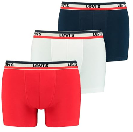 LEVIS Men's Sportswear Logo Briefs (3 Pack) Boxer Shorts, White/Blue/Red, L