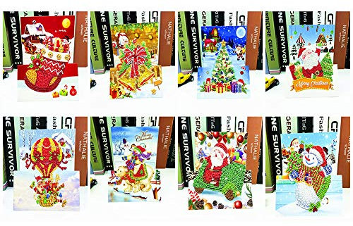 Huacan 5D DIY Diamant Painting Geschenkkarte Mit Umschlag 8 in 1 Set Weihnachten Thema Muster Strass Weihnachtskarte Glückwunschkarte Kristall Handwerk Grußkarte Für Geburtstag Festival