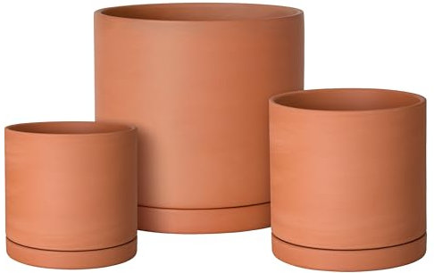 D'vine Dev Terrakotta-Töpfe für Pflanzen, 13 cm, 16,5 cm, 21,6 cm, runder Zylinder-Pflanztopf mit Drainage und Untersetzer, 40-T-B-0