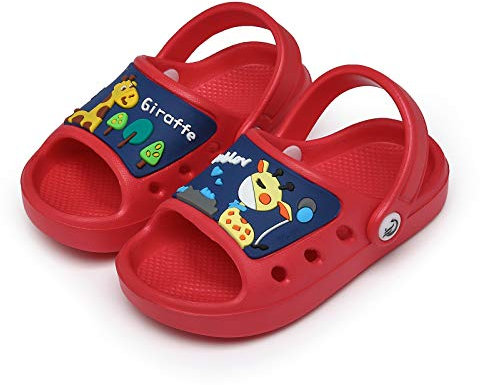 CELANDA Ciabatte da Spiaggia per Ragazzi e Ragazze Antiscivolo Pantofole da Bagno Bambini Morbidi Scarpe da Piscina Interno Esterno Estive Sandali Rosso-B 20/21 EU