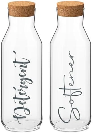 Print Maniacs CORKED GLASS JAR 500ml or 1 Litre Storage Bottle Reuseable Jar Laundry Mrs Hinch Storage Jar (Grey, 1 x 1 Litre)