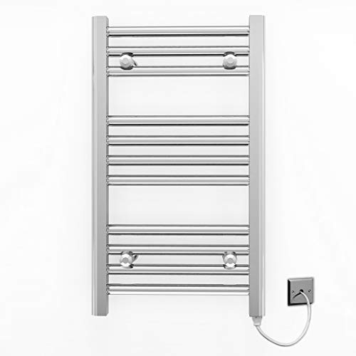 300mm Wide Flat Chrome Electric Pre-Filled Heated Towel Rail Radiator For Bathroom Designer UK (300 x 600mm Chrome)
