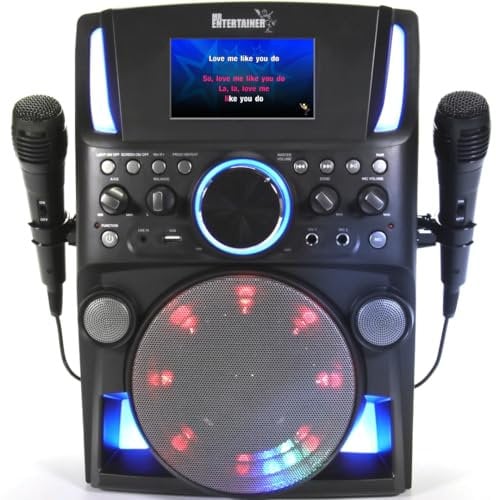 Mr Entertainer Groovebox Bluetooth CDG Karaoke Machine. Built in Screen & Disco Lights. Includes Songs & Microphones (Wired Microphones + 200 Songs)