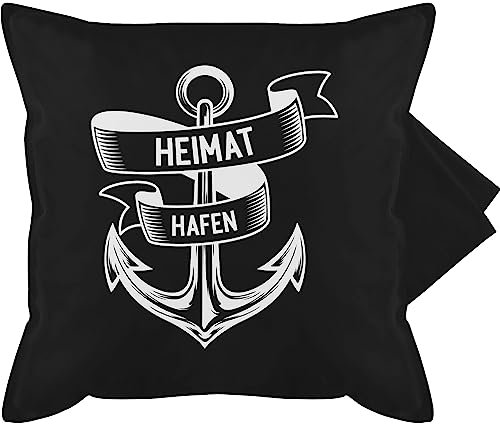 Kissenbezug - Statement - Heimathafen - Anker Ankerplatz - 50 x 50 cm - Schwarz - Kissen maritim Statement-Kissen Statements Maritime bezug kissenhülle sprüche mit sofakissen maritimes Motiv