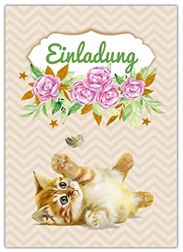 Junapack 12 Einladungskarten zum Kindergeburtstag Mädchen Katze