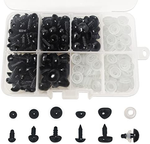 FANGZIDM 151 Stück Sicherheitsaugen und Sicherheitsnasen mit Unterlegscheiben 6-10mm Schwarz Kunststoff Spielzeugaugen für Puppenherstellung Spielzeuge Zubehör DIY