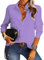 NONSAR Damen Bluse Elegant V-Ausschnitt Hemden Langarm Casual Arbeit Oberteile mit Knöpfen Hemd Lose Langarmshirt Einfarbig Tops (9337XL, Lila)