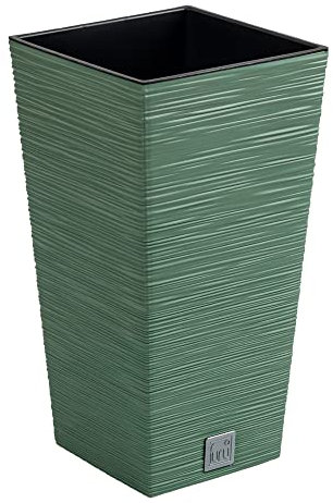 Erdgrüner Pflanzkübel, mit Behälter, Kollektion FURU, 29,5 x 29,5 x 55 cm, Fassungsvermögen 14 L.