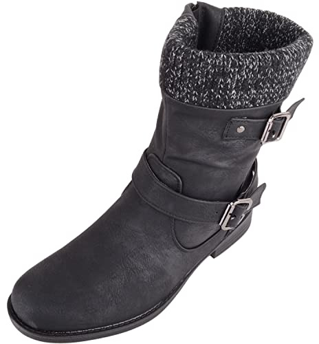 Womens Easy Slip On Faux Leather Winter Outdoor Walking Casual Boots