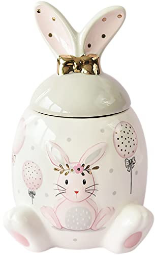 DOITOOL Hase Keksdose Kaninchen Bonbonschale mit Deckel Kaninchenfigur Statue Keramik Deko Kanister Aufbewahrung Futterglas für Jahr des Kaninchens Heimdekoration 21 X 14 X 11. 5Cm