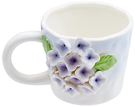 Szoyeay 3D Flower Coffee Mug Blue Hydrangea Ceramic Cup,12 oz Cute Handmade Mugs,Christmas Birthday Surprise for Friends Family or Flower Lovers (Blue hydrangea)