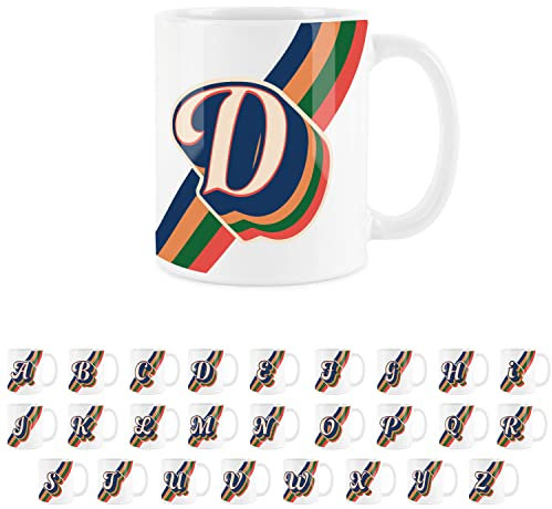 Purely Home Retro Alphabet Letter D Mug - White Coffee Tea Present Personalised Initial Gift