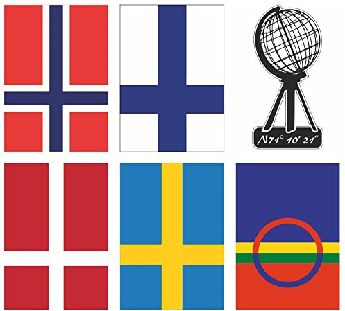 Samunshi® Aufkleber Nordkap Flaggen Fahnen Set 10cm Set | Norwegen, Schweden, Finnland, Dänemark, Lappland | Nordkapp Auto Motorrad Wohnmobil