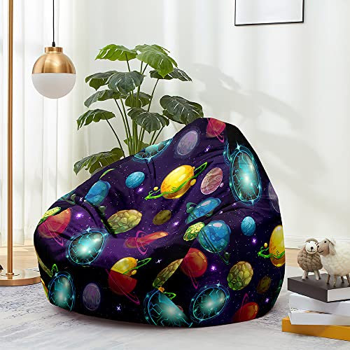 FANSU Sitzsack Waschbar 3D Universum Sitzsack Ohne Füllung Sitzsäcke für Kinder Erwachsene Sitzsack Outdoor Indoor Stofftier Aufbewahrung mit Reißverschlus (100x120cm,Lila Planet)