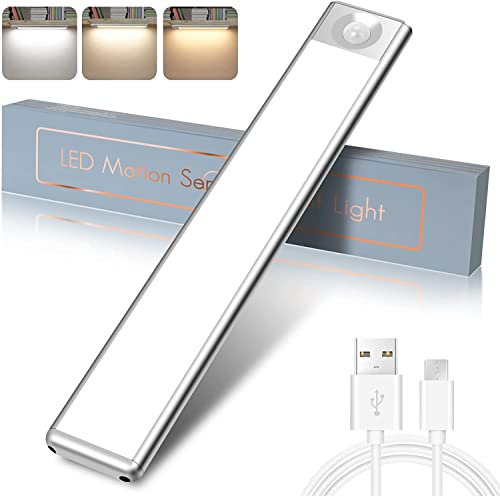 Haotao 25cm 72LED Lampe de Placard Réglette LED Cuisine, Lampe Detecteur de Mouvement Interieur avec 3 Couleurs, Sans Fil, Rechargeable USB, pour Chambre, Cuisine, Armoires, Escalier, Garage, Camping