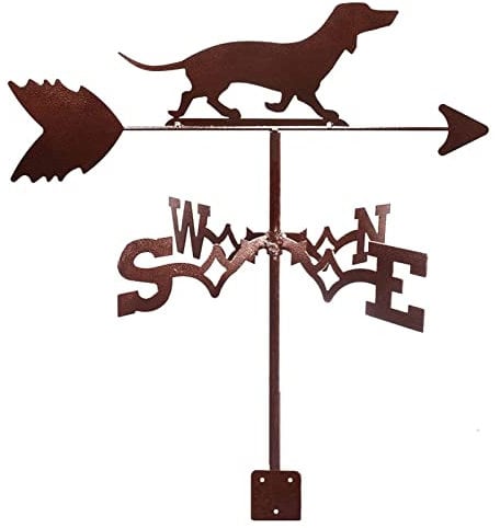 WIQUYBML Courtyard Metall-Windfahne, Ornament, Hundeform, Wetterfahne für die Dachmontage, Outdoor-Windfahne von Courtyard Iron Art Farm Scene Dackel, klassischer Windrichtungsanzeiger mit