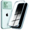 SharkProten Case Design for iPhone 13 Pro, 360° Full Body Protection Case with Slide Camera Cover Shockproof Bumper Slim Clear Back Phone Cover, Lightgreen + Gray