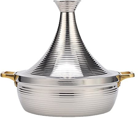 6 Taglie Marocchino Tagine Pentola da Cucina Pentola Tajine con Coperchio Coperchio Chiuso Stufato Casseruola Pentola Lenta per Induzione Piano Cottura Fornello A Gas,Argento,26cm