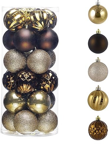 Valery Madelyn Christmas Baubles Set for Christmas Tree Decoration，24pcs 6cm Classic Luxury Copper Gold Shatterproof Ball Ornaments