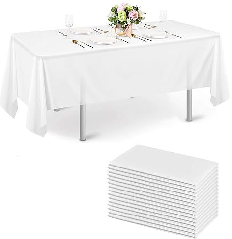 Tvvcalk 10 Stück Tischdecke Weiß, Einweg Tischdecke bierzeltgarnitur, Wasserdicht Geburtstag Tischdecken, Tischtuch für Party, Hochzeit, Weihnachten, 150 * 280cm