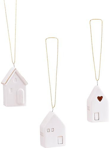 Weltbild Dekohänger „Casa“ 3er-Set - Porzellan - Goldakzente - Höhe Bis 5-5 cm - zum aufhängen and Stellen
