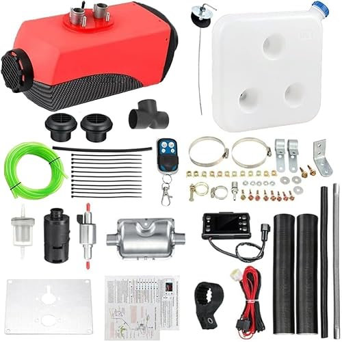 Jacgood 12V 5KW-8KW Diesel Air Heater,With Remote Control LCD Monitor Low Noise Fast Heating Parking Heater, For Car Trucks Boat Bus RV and Trailer. (Red)