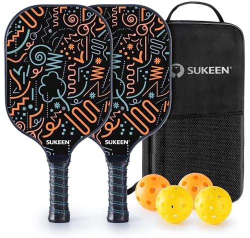 Sukeen Juego de 2 Palas de Pickleball con Superficie de Fibra de Vidrio con Raquetas de Pickleball, Juego de paletas de Pickle Ball para Hombres y Mujeres