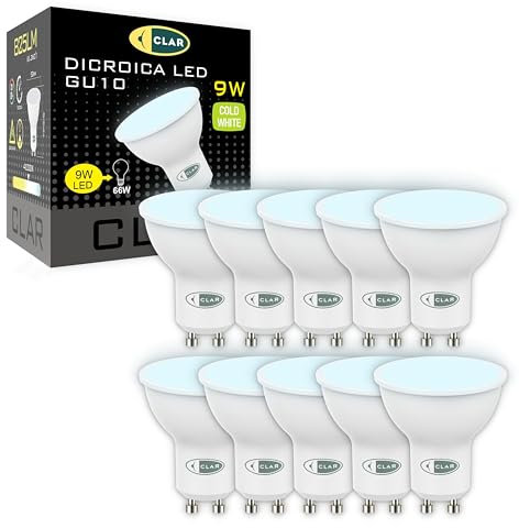 CLAR- LED GU10 LED Kaltweiß, 9W GU10 LED, Leuchtmittel GU10, GU 10 LED, LED Lampe GU10, LED Leuchtmittel GU10 Kaltweiß 6000ºk (Pack 10)