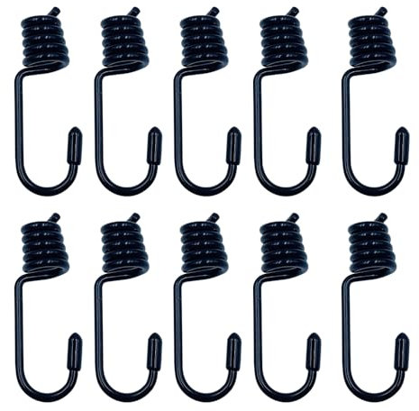 ONEBO 10 Pezzi Acciaio al carbonio Ganci a Spirale,Gancio Per Corde Elastiche,Ganci per corda elastica a spirale,per Tende, Teloni, Manifesti, Nette(8mm,Nero)