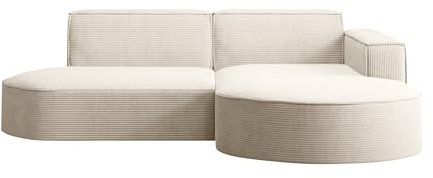 Kaiser Möbel, Ecksofa, Sofa Modena Studio Parma, Modern Design Couch, Polsterecke, Freistehend Sofa Wohnzimmer -Stoff Dicker Cord Poso Ecru Rechts