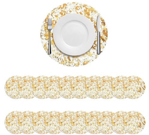 Baoswi 20 Stück Einweg-Tischsets, rund, 33 cm Durchmesser, Goldfolie, Netz, gepresst, für Esstisch, Hochzeit, Geburtstag, Party, Urlaub, Heimdekoration